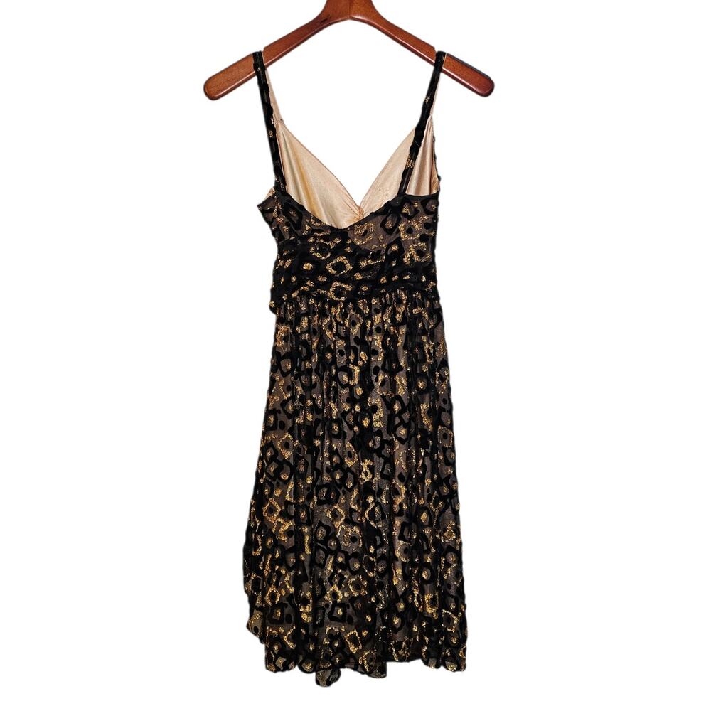 Milly New York Vintage Silk Velvet Devore Black & Gold Metallic Cocktail Dress - Picture 4 of 7